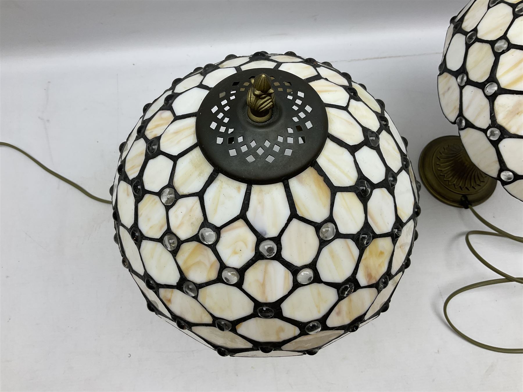 Pair of Tiffany style table lamps with leaded shades, H38cm