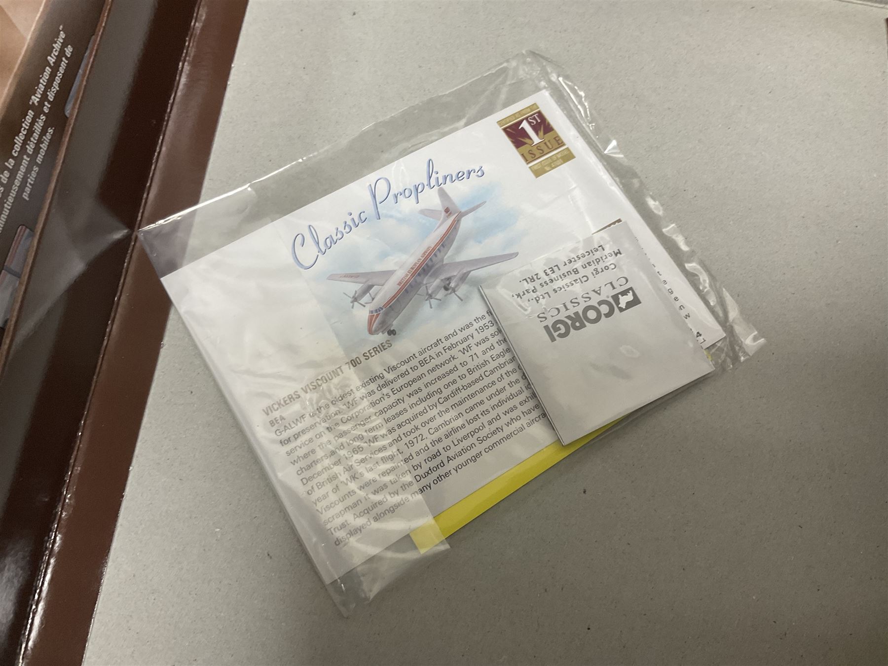 Corgi - Aviation Archive, eleven ‘Classic Propliners’ 1:144 scale models comprising Vickers Viscount models; 47601 700 Series British European Airways; 47602 Parcelforce; 47603 Continental Airlines; 47604 800 Series Lufthansa; 47605 700 Series British Eagle no.391/2900; 47606 806 Virgin Atlantic Airways; 47607 802 British European Airways; 47608 806 British Airways no.985/3000; 47609 836 British Midland Airways no.1530/2500; AA30501 800 Aer Lingus no.651/2100; AA30503 800 British Air Ferries no. 1131/2100; all boxed (11) 