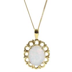 9ct gold oval opal pendant in openwork setting, stamped 375