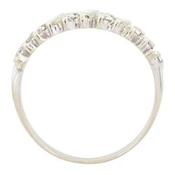18ct white gold diamond half eternity ring, five baguette cut diamonds each spaced by two round brilliant cut diamonds, total diamond weight approx 0.55 carat