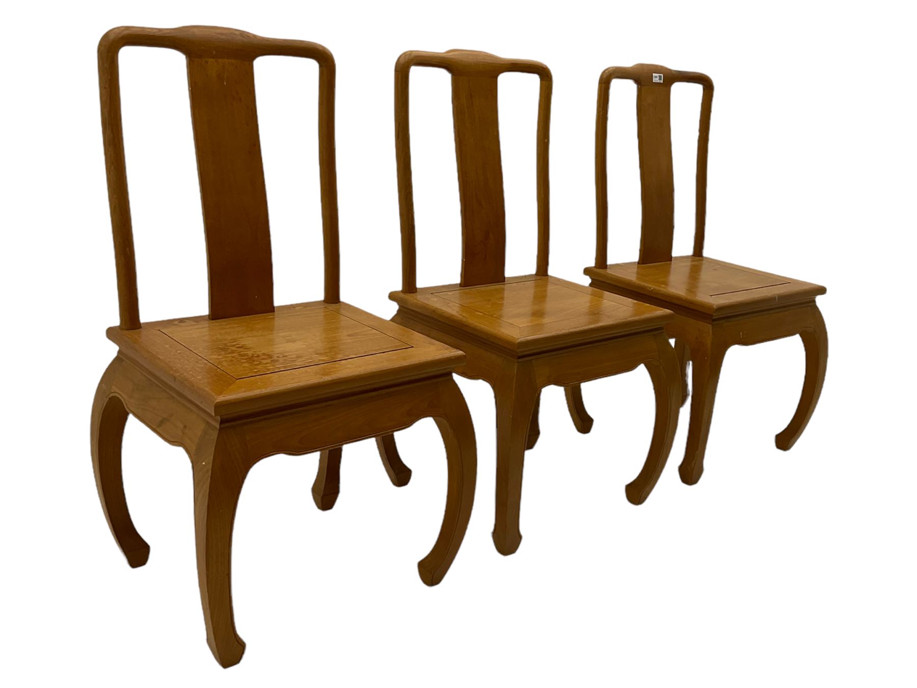 Oriental hardwood rectangular dining table, and six high back dining chairs with solid seats
