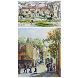 Diane E Thornton (British 1949-): 'Bootham York', watercolour signed 25cm x 20cm.  Patrick John Nuttgens CBE (British 1930-2004): 'Newburgh Priory', pen and colour washes signed titled and dated 3rd June 1990, 16cm x 25cm (2)