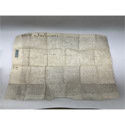 Three 17th/18th century manuscript deeds on vellum relating to properties in Bowling Alley Lane, Hull - one dated 16/12/1689 with seal 44 x 65cm; mortgage dated 20/2/1711 56 x 74cm; and assignment of mortgage dated 5/5/1727 with seal; all folded (3)
