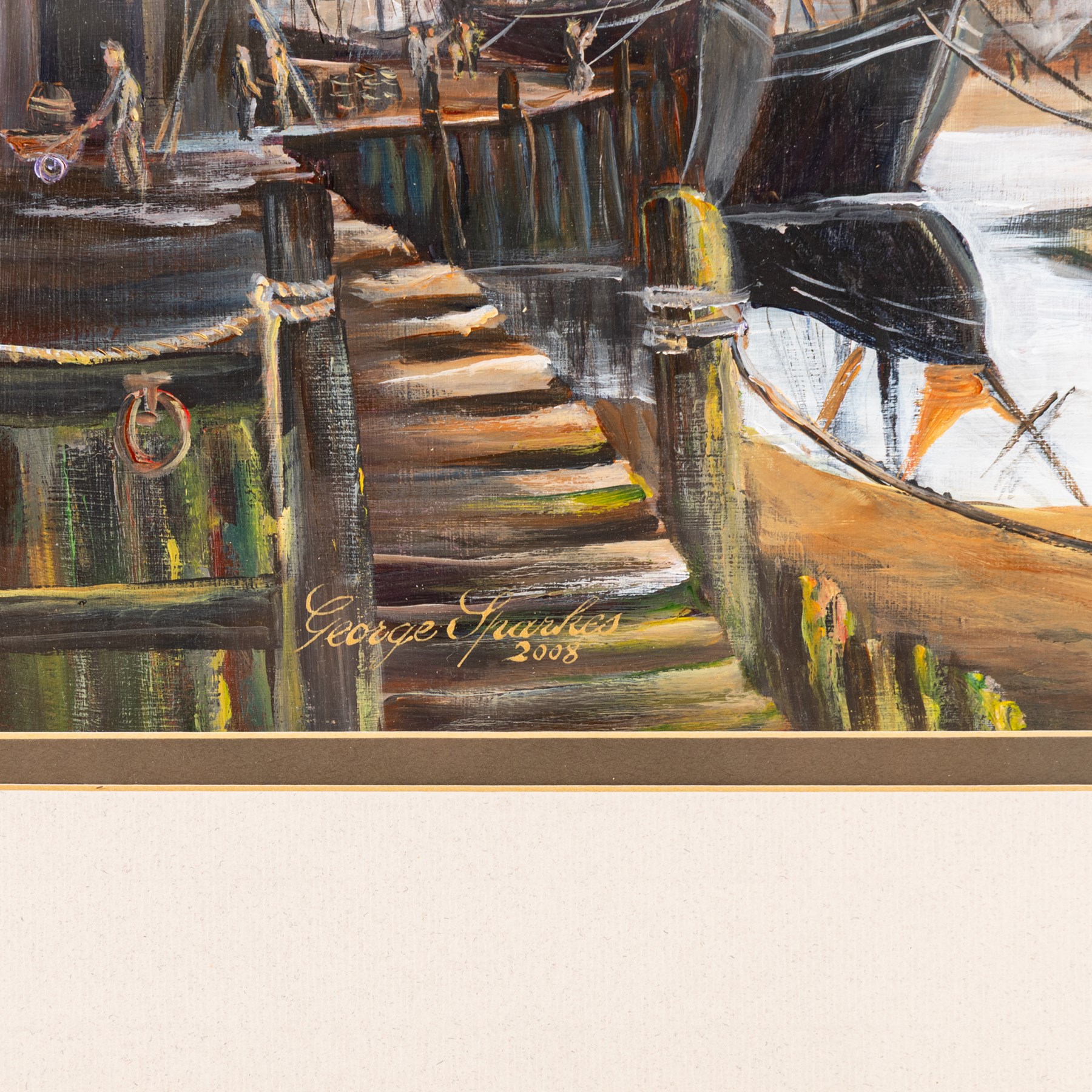 George Sparkes (Yorkshire Contemporary): 'Low Tide - Whitby Upper Harbour c.1890', acrylic on board signed and dated 2008, titled on label verso 25cm x 44cm