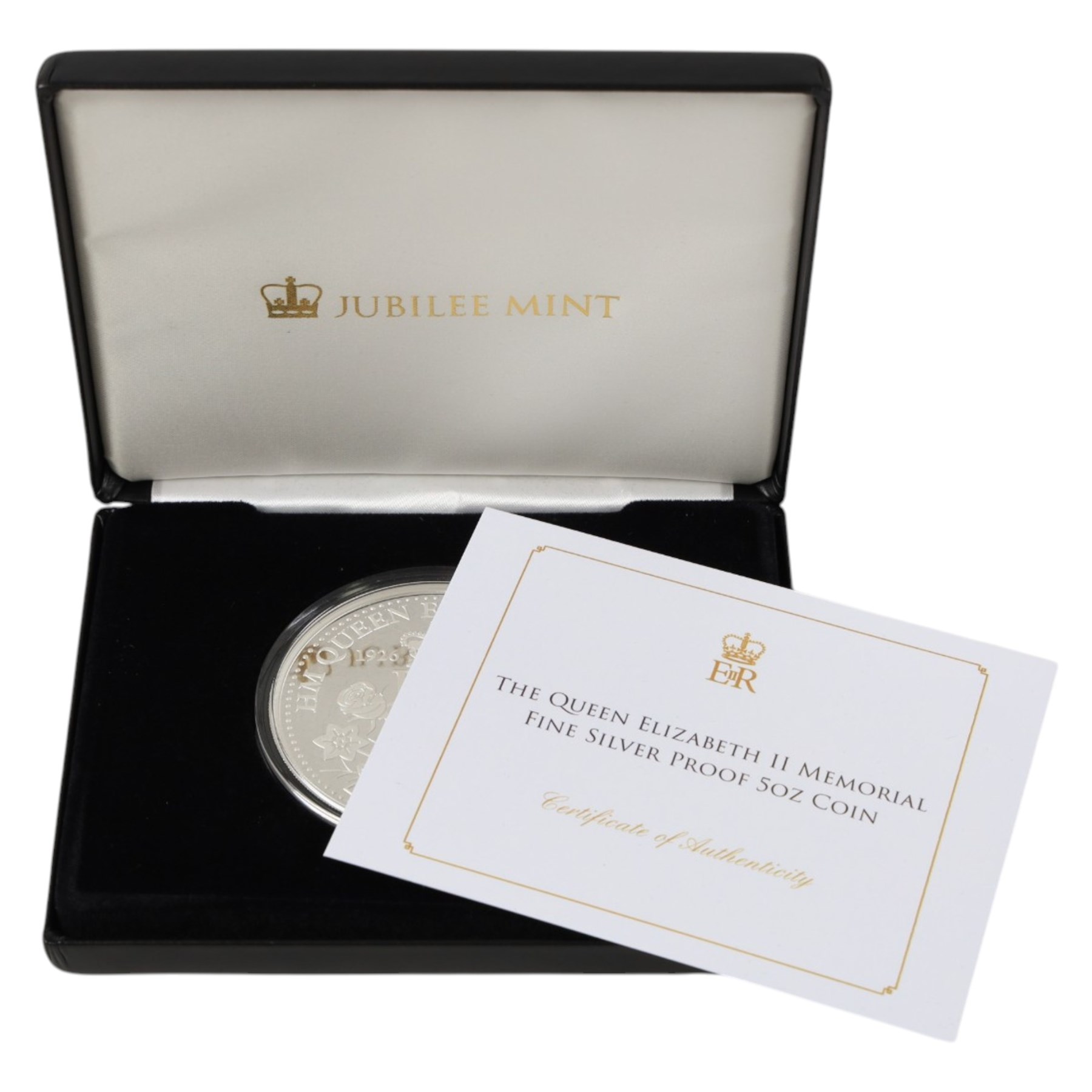 King Charles III Tristan da Cunha 2023 'Queen Elizabeth II Memorial' five ounce fine silver proof twenty-five pound coin, issued by the Jubilee Mint, cased with certificate