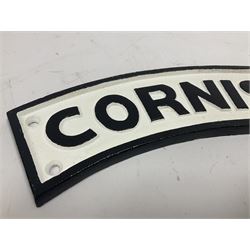 Arched cast iron Cornishman sign, L48cm