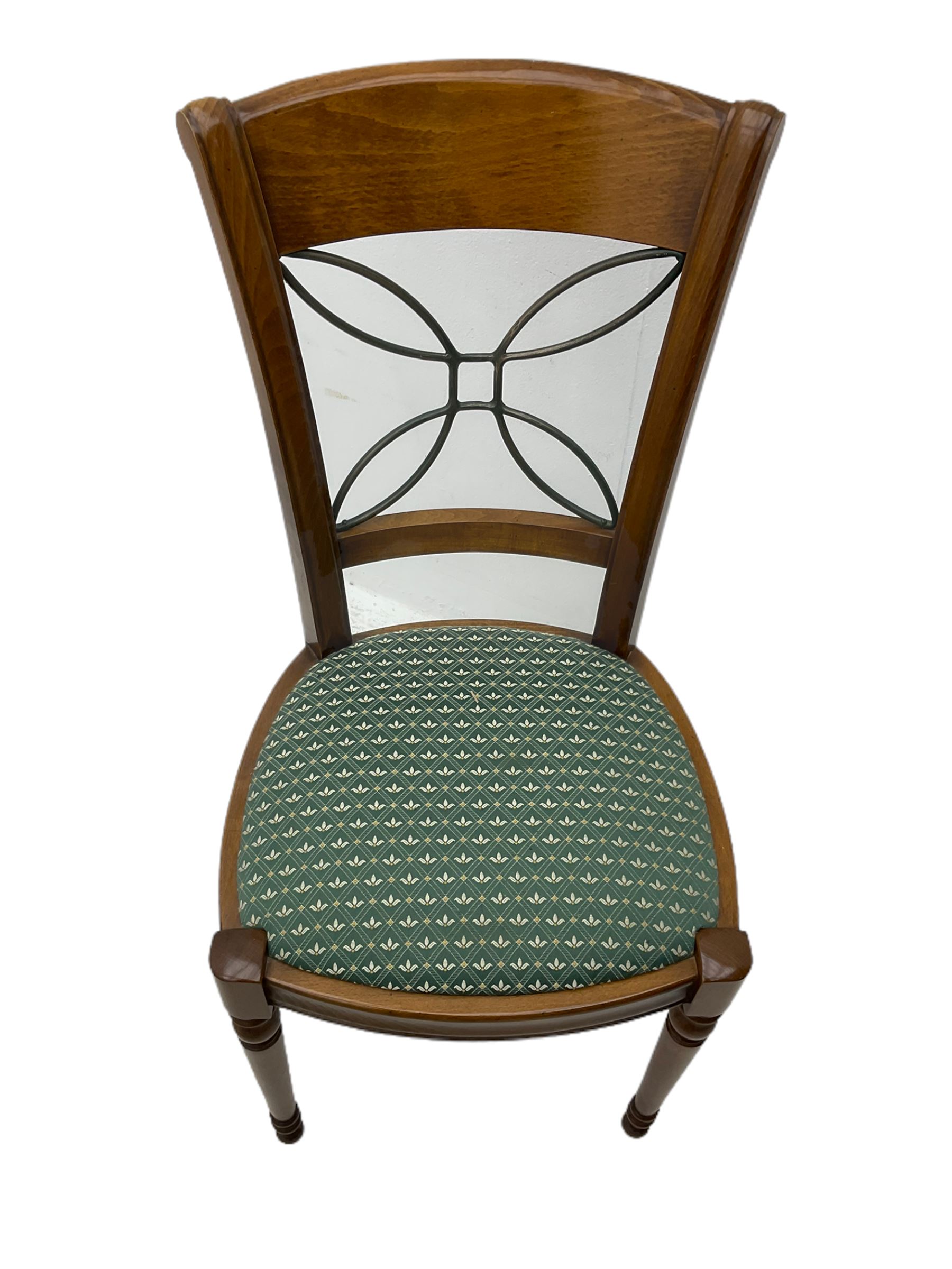 Ernest Menard - cherry wood and wrought metal dining table with glass top, and set six matching dining chairs