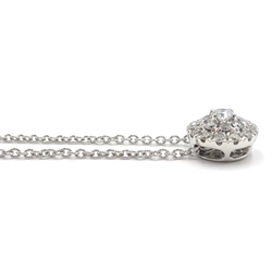  18ct white gold diamond cluster pendant necklace hallmarked  