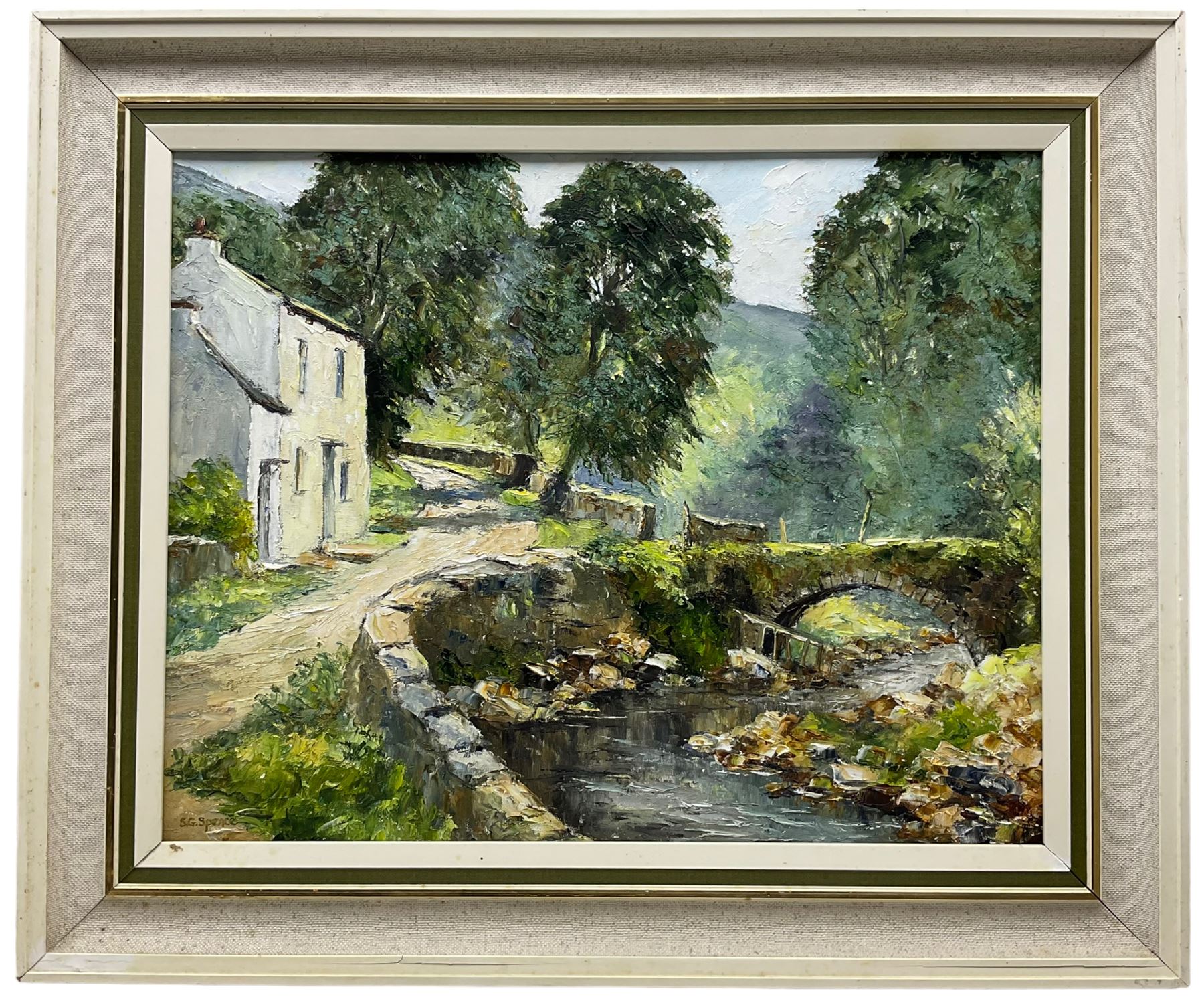 Sheila G Spence (British 20th century): 'The Dee in Dentdale', oil on board signed, titled verso 39cm x 49cm 
Notes: Sheila was the wife of Thornton-le-Dale artist Ken Johnson.