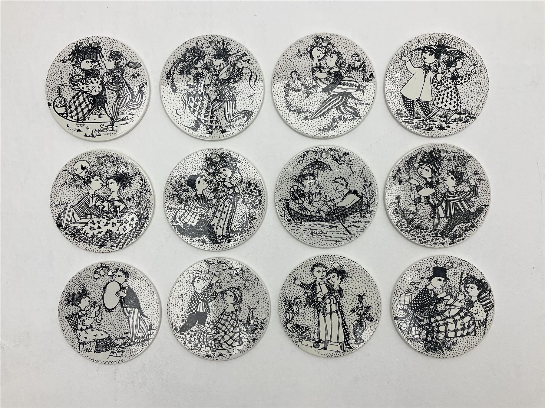 Bjorn Wiinblad for Nymolle Denmark set of twelve calendar wall plaques, D15cm