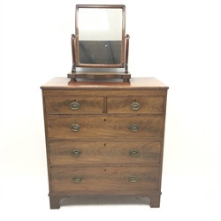 19th century mahogany chest, two short and three long graduating drawers, shaped bracket supports (W99cm, H110cm, D52cm) and swing mirror 