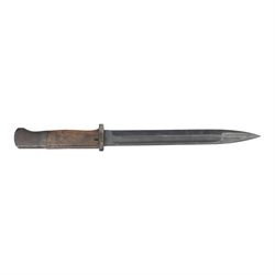 German K98 bayonet, by E Pack & Sohne, the 25cm blade stamped to the ricasso 6442, E Pack & S, in steel scabbard also marked 6442, with leather frog, overall L41cm