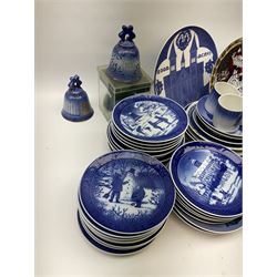 Royal Copenhagen thirty-eight assorted Christmas calendar plates, from 1963 to 1992, a selection of other Royal Copenhagen decorative plates, a collection of Bing and Grondahl plates, ceramic bells, etc. 