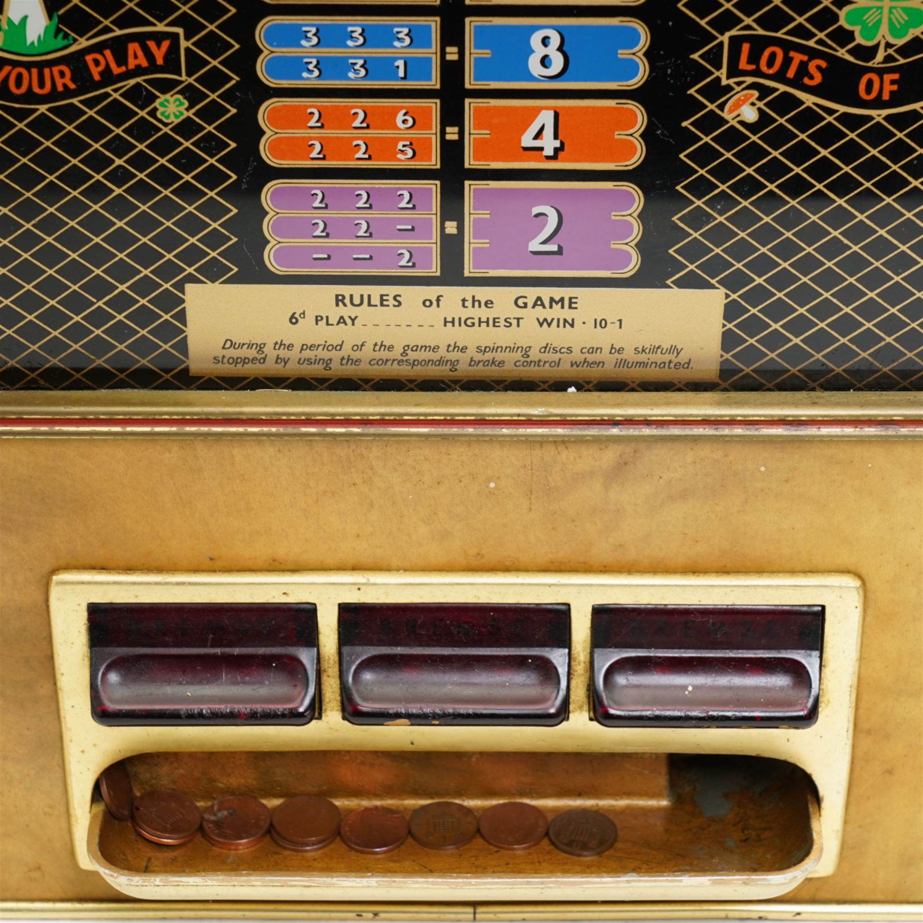 1960's Rotamint Luxus wall mounted arcade game, H71cm x  W51cm x D18cm