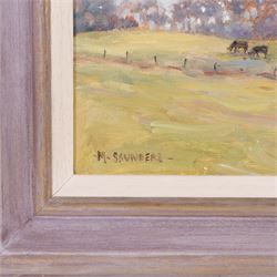 Michelle Saunders (British 1936-): Lythe Bank looking towards Sandsend, oil on board signed 25cm x 35cm 