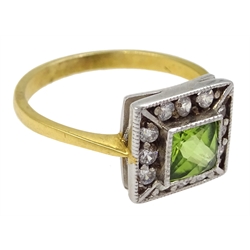 Silver-gilt peridot and cubic zirconia ring, stamped sil