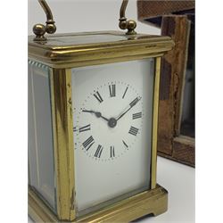 Early 20th century brass carriage clock time piece, white enamel Roman dial, single train driven movement