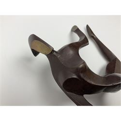 John Huggins FRBS (British 1938): 'Girl with Hoop', bronze sculpture upon black lacquered wooden base, H33cm, artist resale rights apply