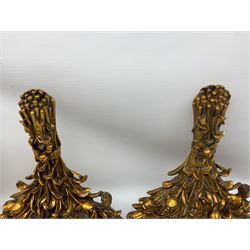 Pair of gilt composite wall brackets modelled as a bouquet of flowers, L36cm, together with a gilt oval wall mirror