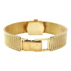 Tissot Stylist ladies 9ct gold manual wind wristwatch, champagne dial with baton hour markers, on integral 9ct gold bracelet, London 1969