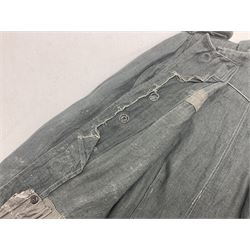 WW2 German Army grey/green herringbone twill four pocket tunic with shoulder tabs for signals regiment, cloth eagle insignia and iron cross ribbon