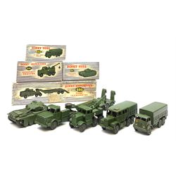 Dinky - Supertoys Thorneycroft Mighty Antar Tank Transporter No.660; Centurion Tank No.651; Recovery Tractor No.661; 10-ton Army Truck No.622 and Medium Artillery Tractor No.689, all boxed