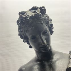 Bronzed classical nude male figure, upon a stepped circular base, H61cm 