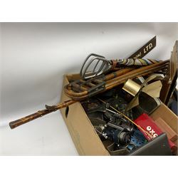  Kern Swiss precision drawing set, together with shooting sticks and walking sticks, Bottle of D.O.M. Benedictine Liquor and other collectables, in two boxes 