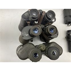 Eleven pairs of binoculars to include Lieberman & Gortz 20x65, Stem (USSR) 7x50, Helios 10x50 Field, Prinz 12x50, Tasco 8x40, Tasco 10x50, etc