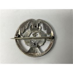 Five silver sweetheart brooches - Royal Artillery with marcasite, Naval with marcasite, George VI Royal Engineers with tortoiseshell, Royal Marines Gibraltar with enamel and South African General Service with blue enamel (5)