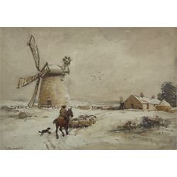 John Atkinson (Staithes Group 1863-1924): Ugthorpe Mill in Winter, watercolour signed 26cm x 37cm