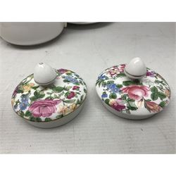 Crown Staffordshire Thousand Flowers pattern part tea service, to include teapot, two open sucriers, eighteen cups, fifteen saucers etc (57)