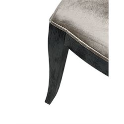 India Jane Interiors - Pair of French design cameo back dining chairs, upholstered in silver velvet fabric ebonised frame, on square tapering supports with splayed feet - ex-display/bankruptcy stock 