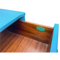 Lebus Link - mid-20th century blue finish teak chest, fitted with four graduating drawers