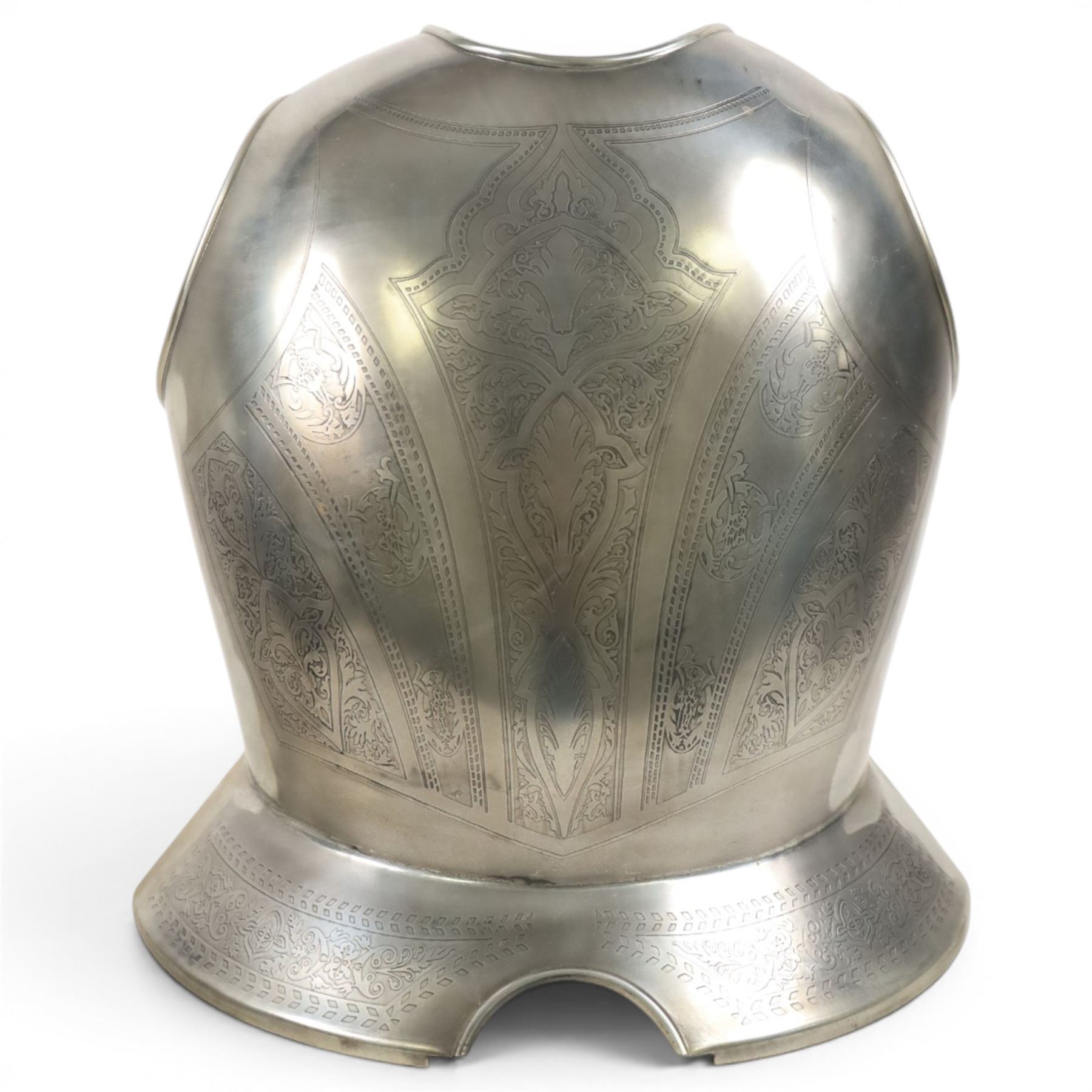 Two reproduction breast plates, including on example with Medusa to the front, H42cm