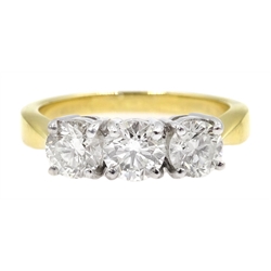  18ct gold diamond three stone ring, hallmarked, diamonds 1.23 carat  