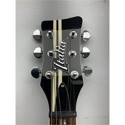 Italia Maranello Speedster electric guitar in black and white, serial no.013972; L99cm; in Italia soft carrying case; together with a boxed TGI 3491 guitar stand