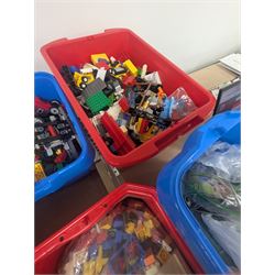 Large collection of loose Lego in six coloured plastic boxes