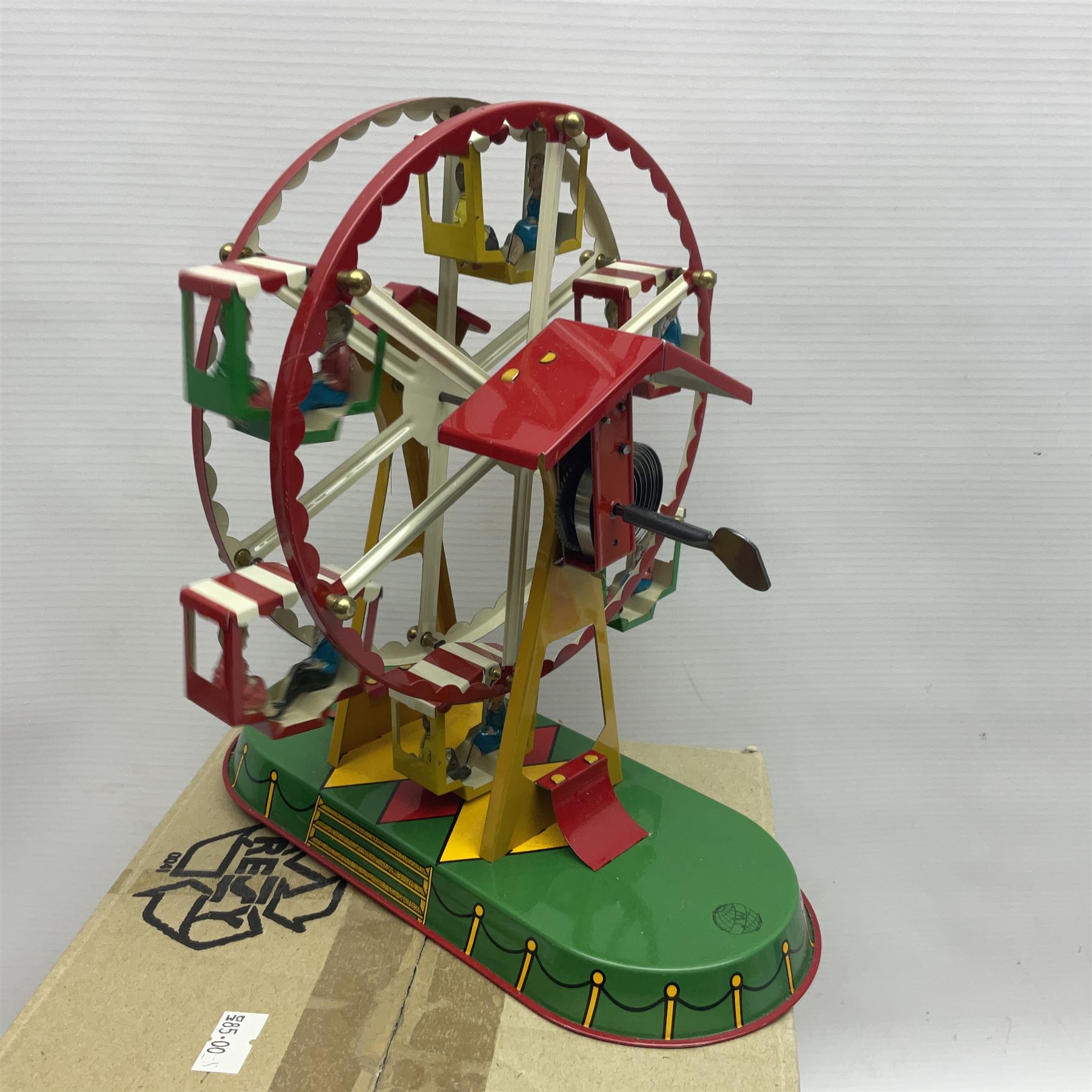 Twenty six tinplate models to include Ferris Wheel and Performing Circus Elephant, marked JW, further similar examples such as Duck on a Bike, Clown on Roller, Carousel; Popeye Tin Speedboat; Looney Tunes Wind Up Cars and Express Train; various international examples, MS107 Jumping Bambi, Pop Pop Boat, jumping frogs, pecking chickens etc; both boxed and loose