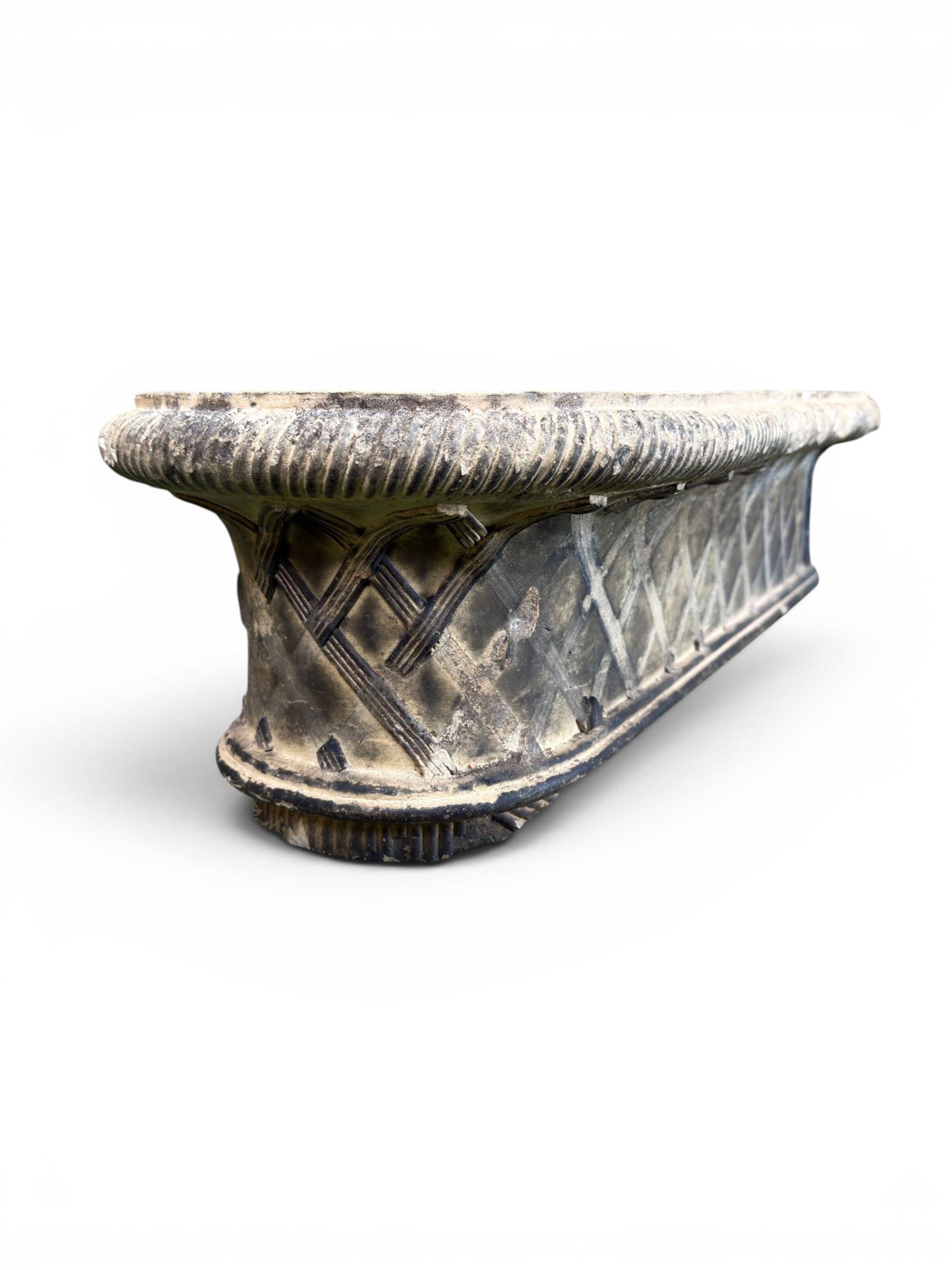 James Pulman & Son - 19th century terracotta oval shallow planter, applied lattice detail