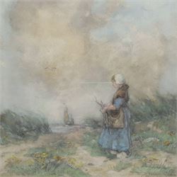 Montague Smyth (British 1863-1965): Gathering Sticks on the Coast, watercolour and pastel signed 32cm x 32cm