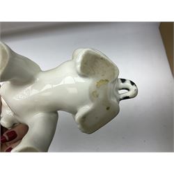 Beswick model of a seated bulldog, model no. 1872, Beswick Laurel & Hardy cruet set on stand, no. 575, Melba Ware animal figures to include large horse, hippo, rhino, USSR tiger cub figure, other ceramics to include Mason's lidded jar etc