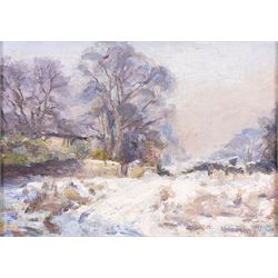 Hodgkin Dixon (British fl.1904-1925): Snow Scene, oil on canvas signed, in carved gilt woo...