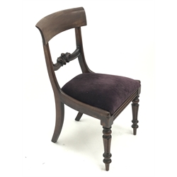  Four 19th century mahogany dining chairs, carved bar back, upholstered drop in seat, turned tapering supports, W47cm  