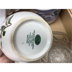 Portmeirion Botanic Garden jug, Poole Pottery planter, Denby coffee pot, Wedgwood Jasperware trinket box, Le Creuset oven dish and a collection of other ceramics, etc, in four boxes 