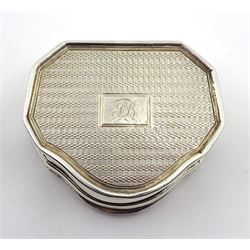George III silver and agate snuff box, the base, engraved floral border and engine turned base with engraved monogram by Joseph Willmore, Birmingham 1797