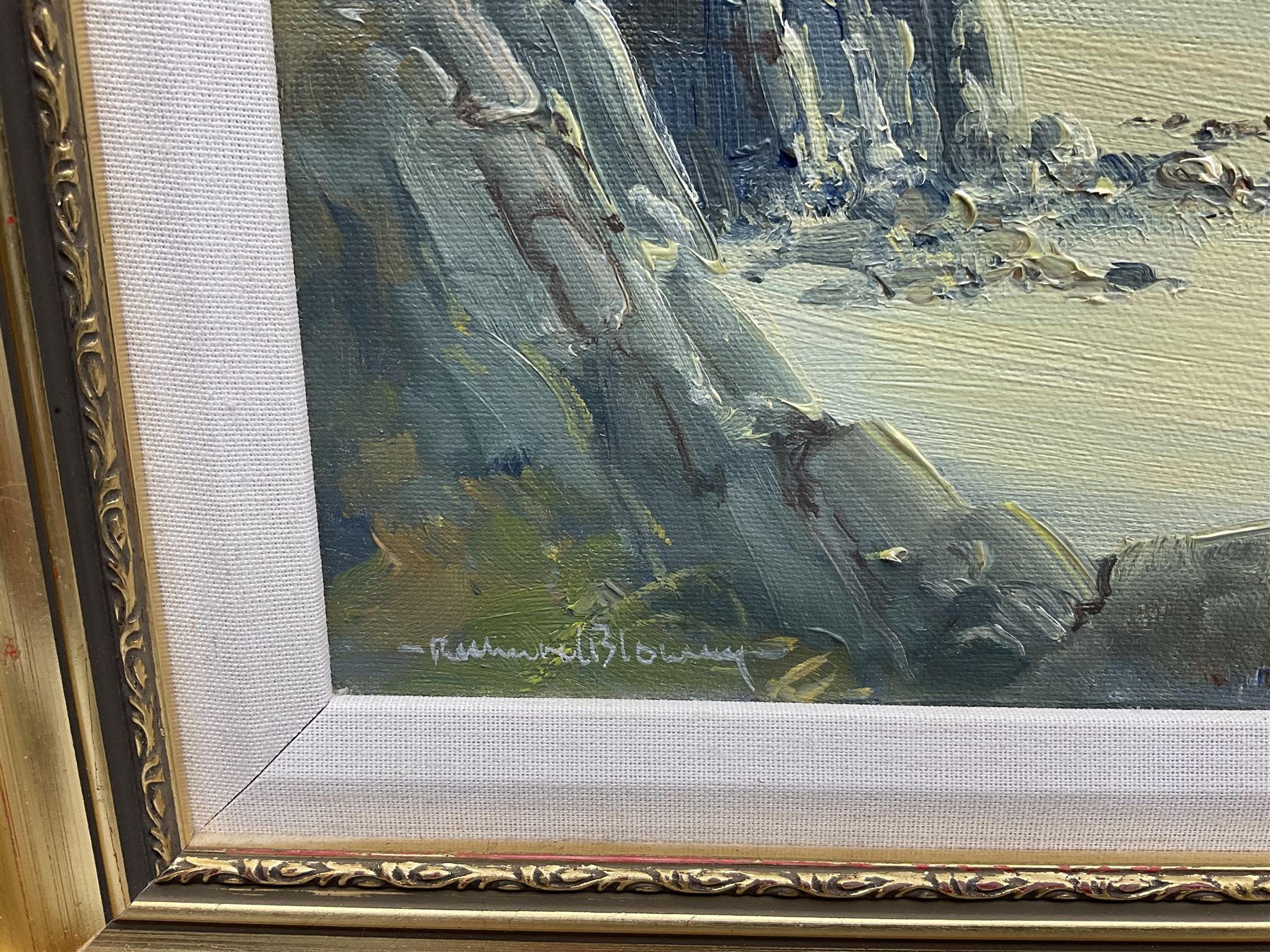 Richard Blowey (British 1947-): View Over a Cove, oil on canvas signed 29cm x 39cm