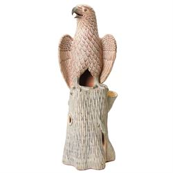 Large studio pottery eagle, modelled perched on a stump, unmarked, H91cm