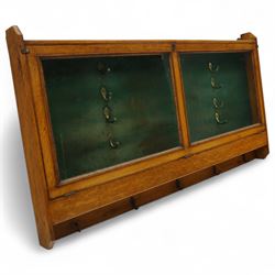 20th century oak Edwardian gun and rod cabinet, rectangular form with twin glazed fall-fro...