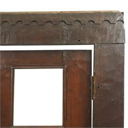 Mouseman - 1940s glazed, panelled and adzed vestibule door with castellated frame, with carved mouse signature, by Robert Thompson of Kilburn